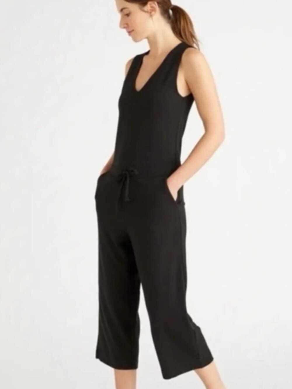 Quince French Terry Modal Wide Leg Jumpsuit Size M Keyhole Back Pull-On Travel